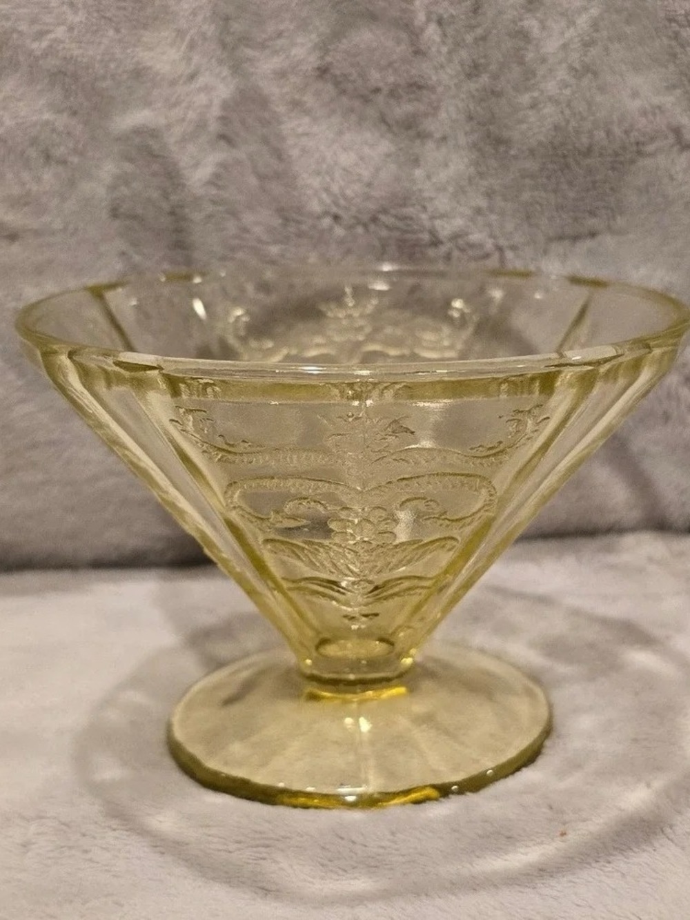 Vintage Embossed Yellow Glass Pedestal Bowl